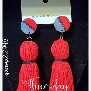 Red and Black Handmade Tassel Earrings